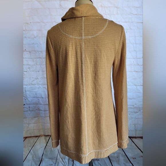 Anthropologie Maeve Mustard Striped Cowl Neck Sweater Sz M - Picture 3 of 6